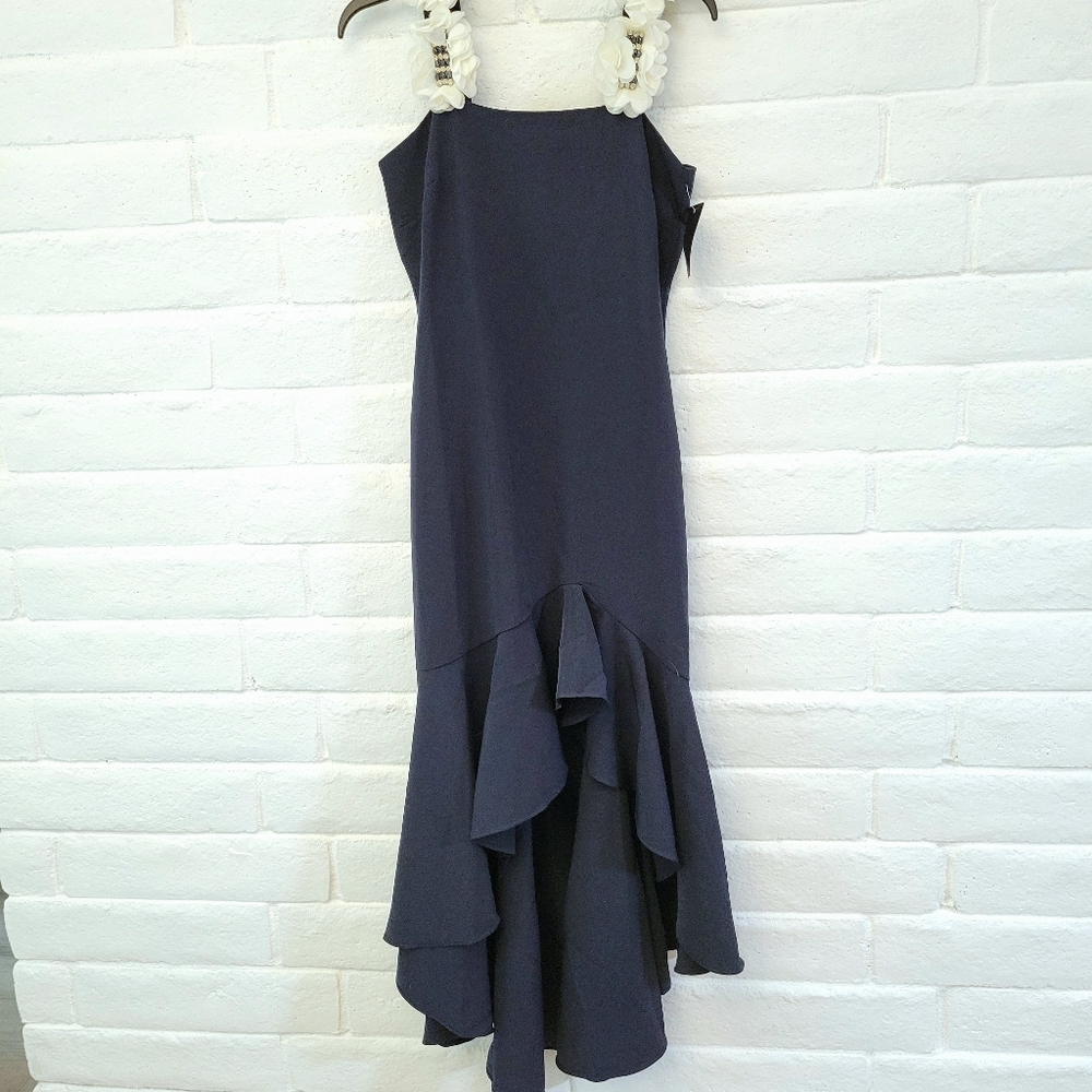 NWT Alexia Admor Navy Size 2 Flutter Hem Midi Dress with Embellished Straps - Picture 5 of 15